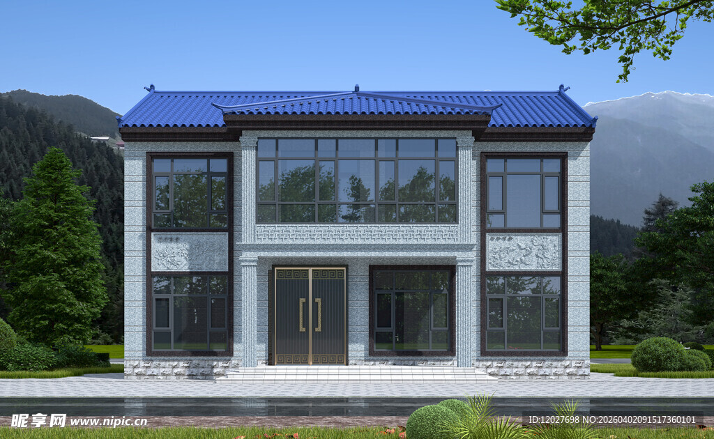 农村二层中式别墅外观设计图效果