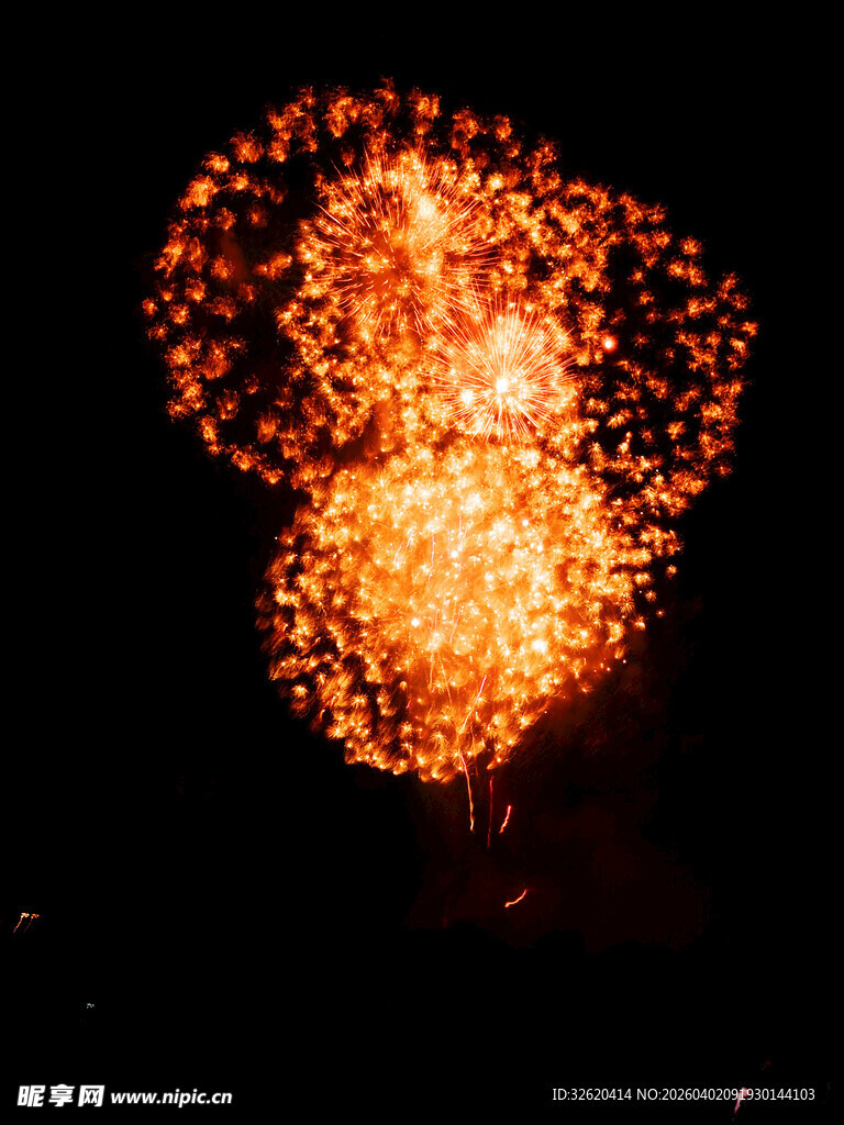 夜空中绚烂的金色烟花
