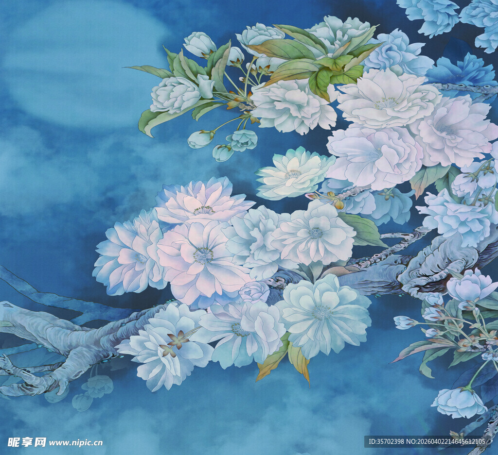 蓝底繁花图
