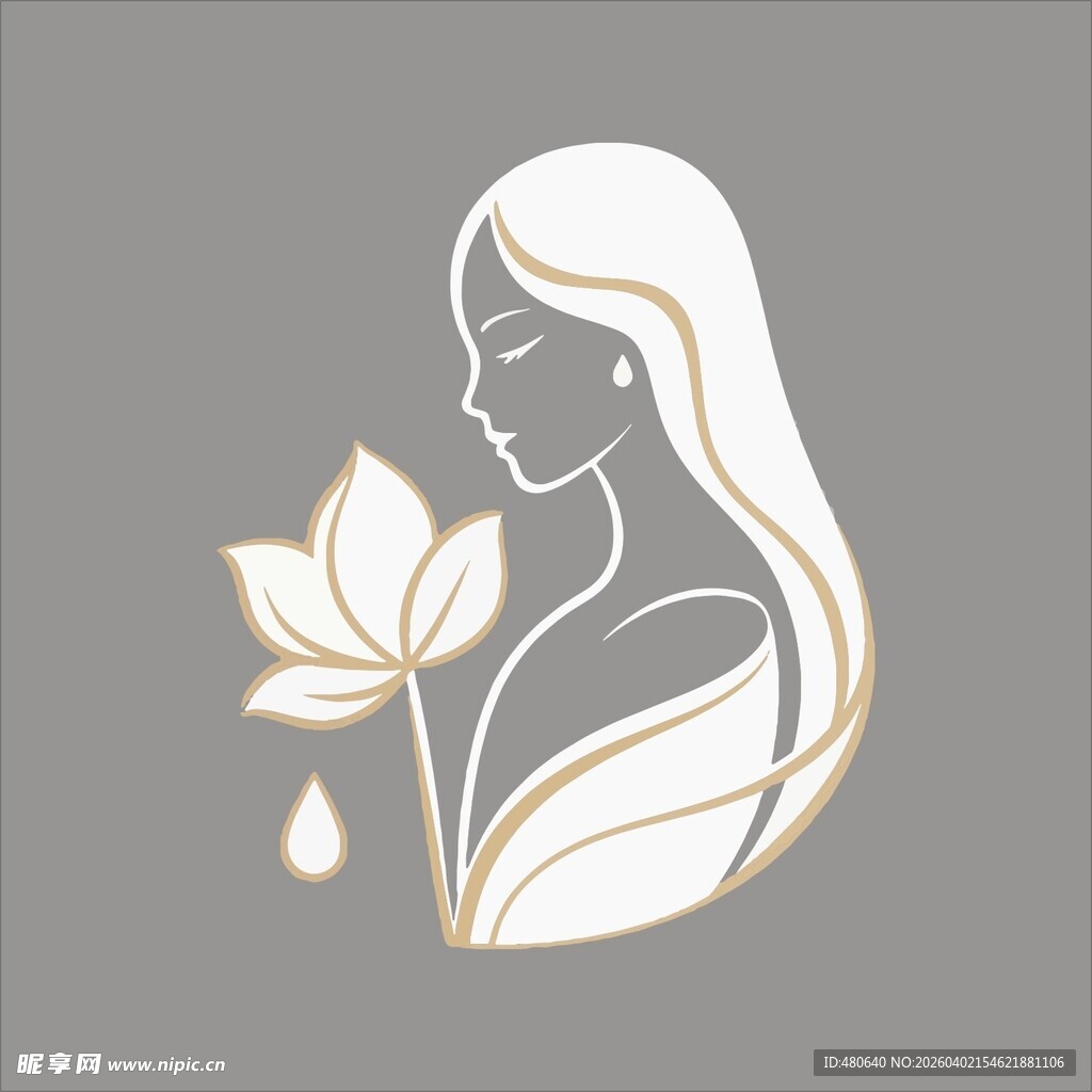 优雅女性与花卉轮廓图