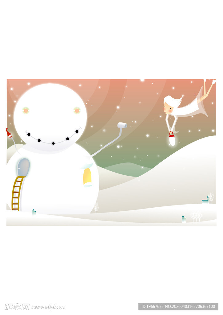 冬日雪人场景插画