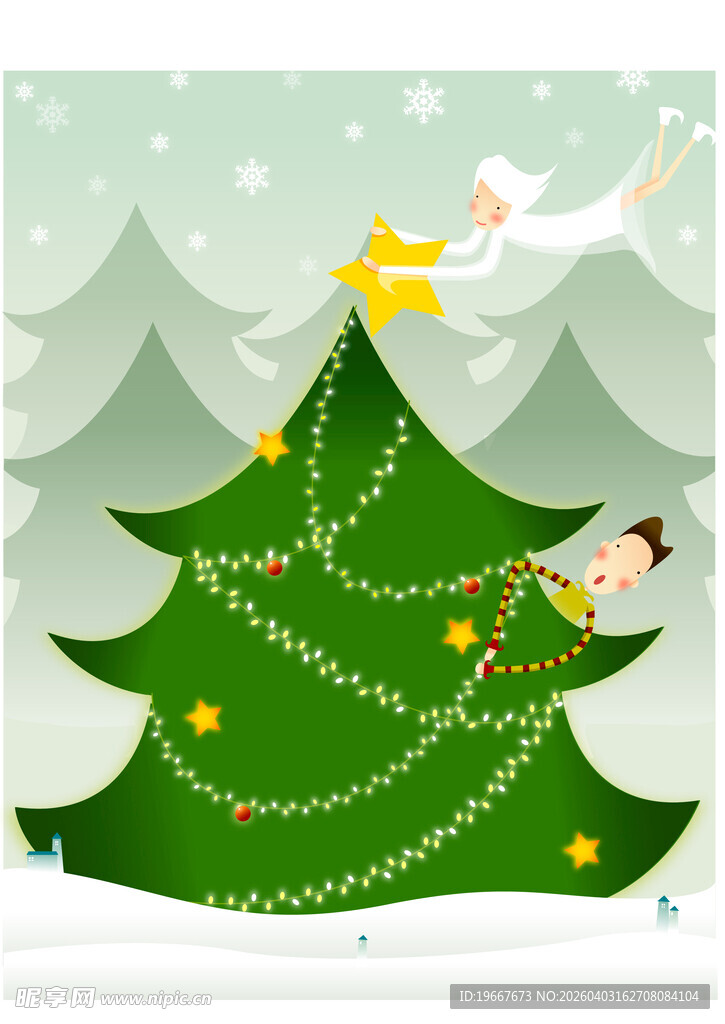 装饰圣诞树的欢乐场景