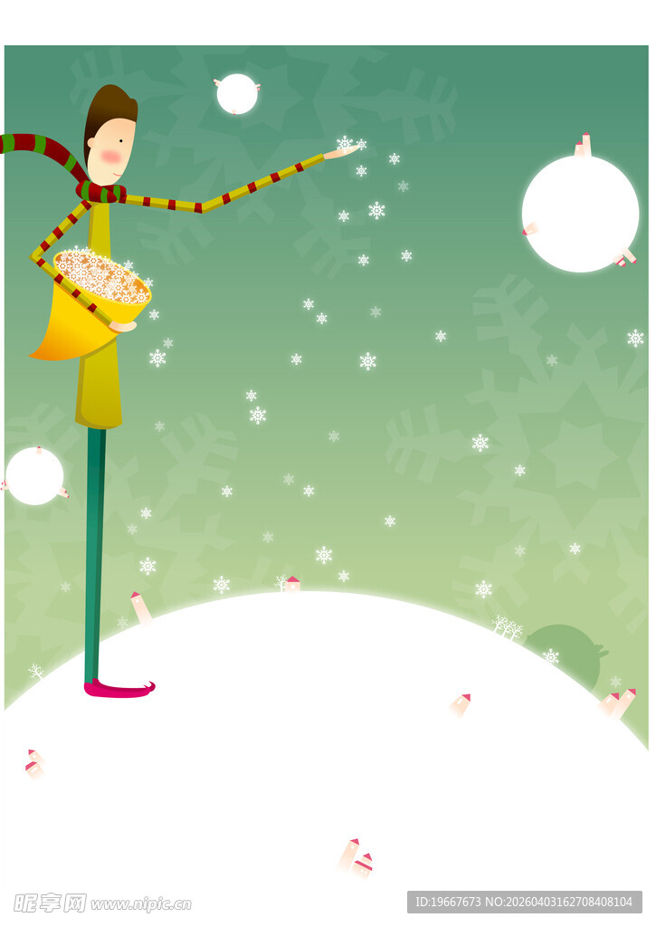 雪地中女孩与彩色围巾