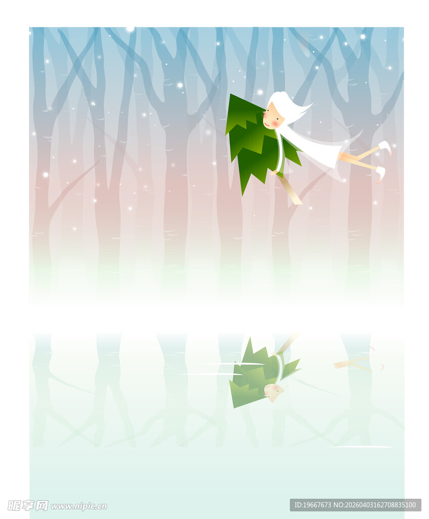 飘落的绿叶白花美景