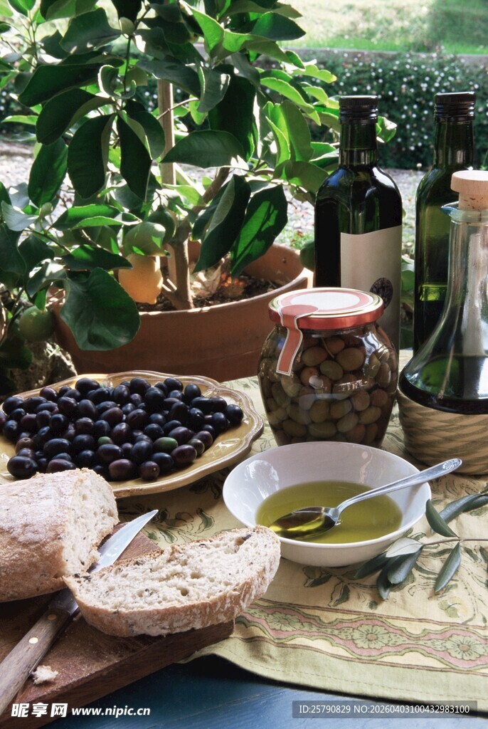 地中海风味美食与绿植搭配