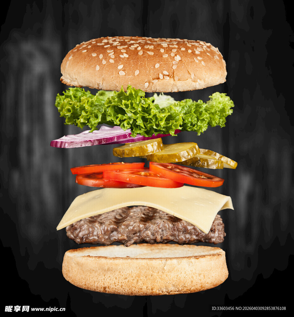 悬浮食材组成的美味汉堡
