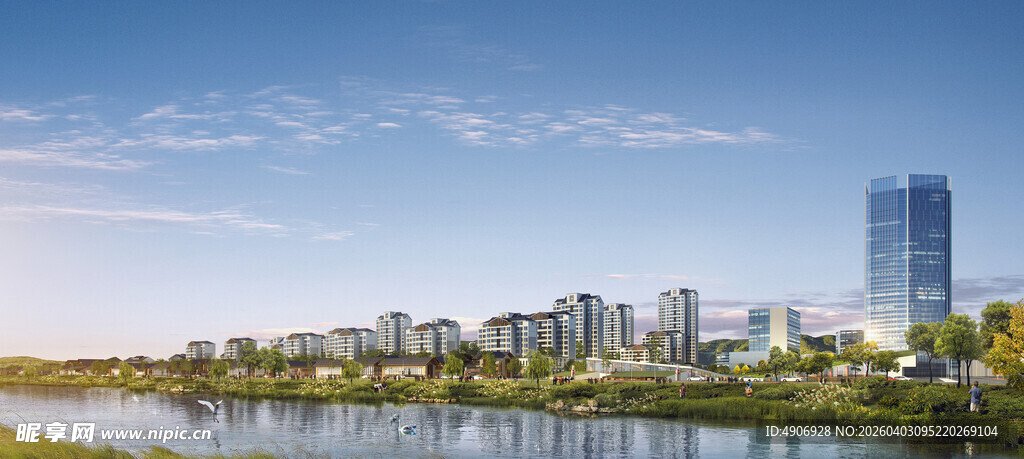 城市河畔风光美景