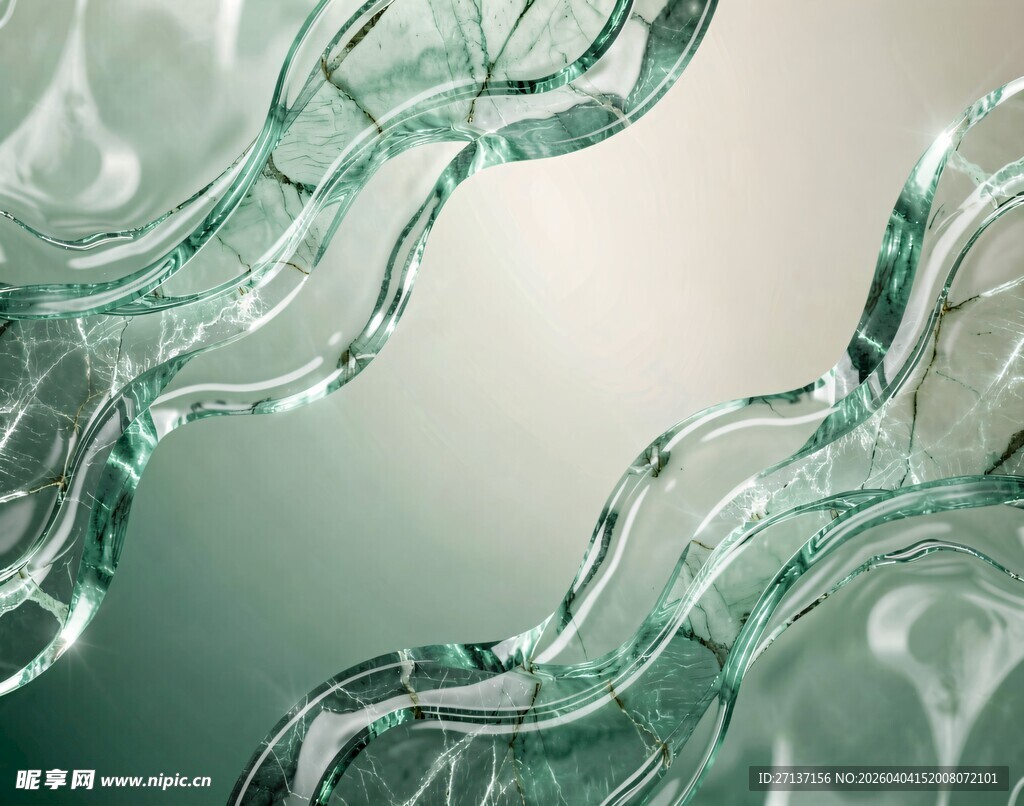 流动的绿色玻璃艺术造型