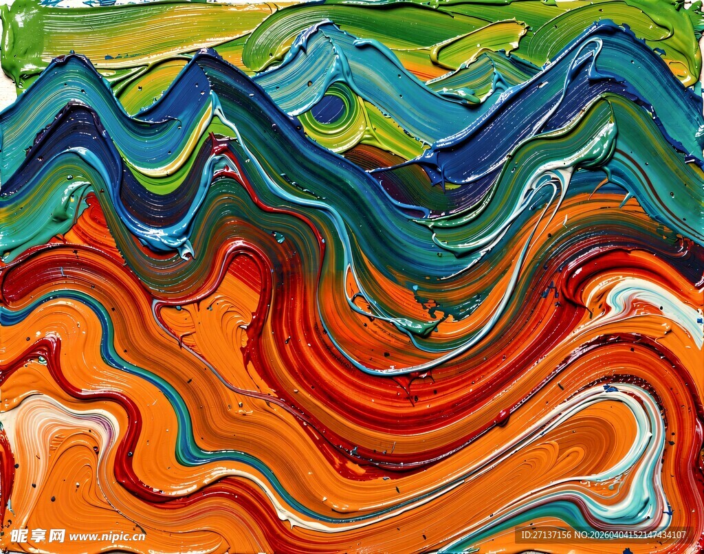 抽象多彩波浪艺术画作