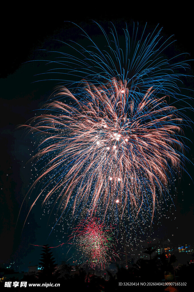 夜空中绚烂绽放的烟花