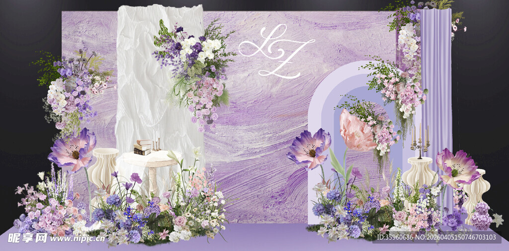 晕染紫色婚礼舞台背景图片