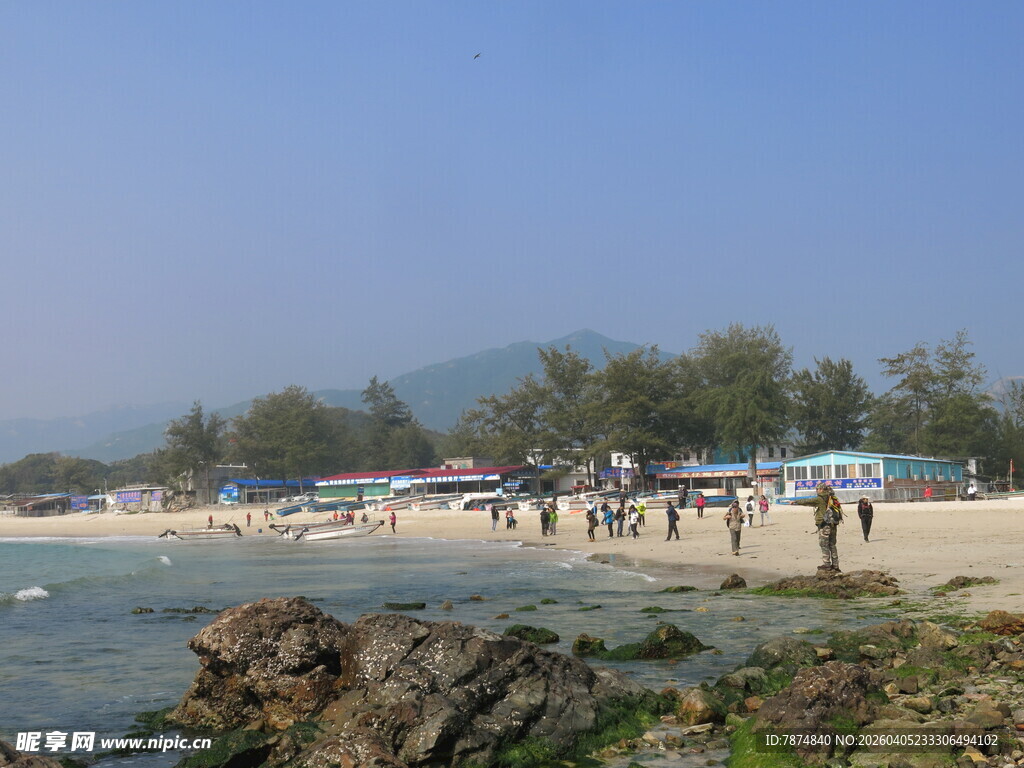 热闹的海滨沙滩场景