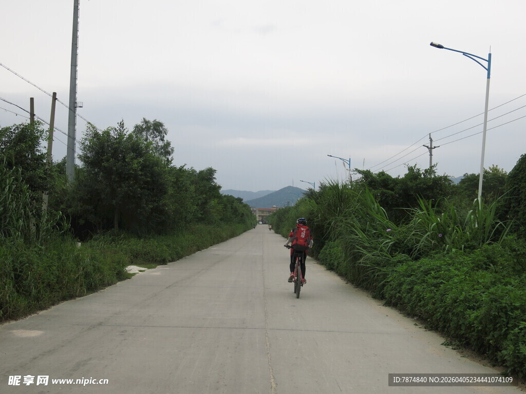 一人骑行在乡间公路上