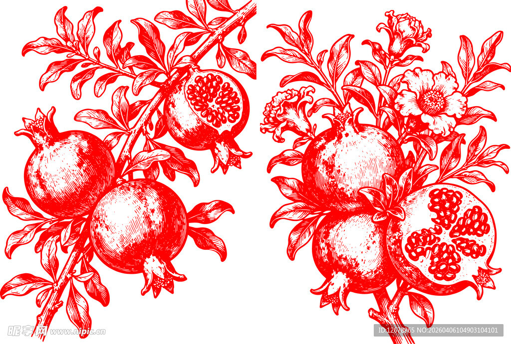 中式红石榴传统图案
