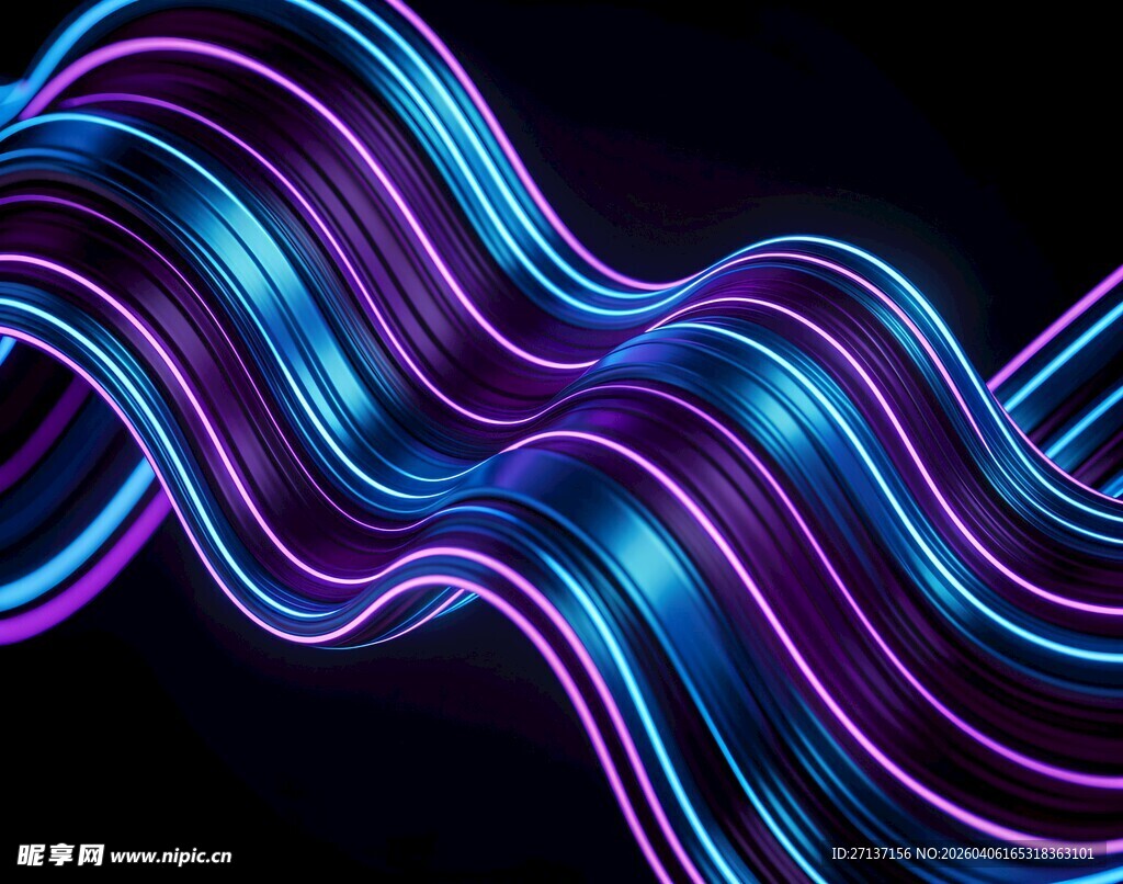 炫彩霓虹波浪线条图案