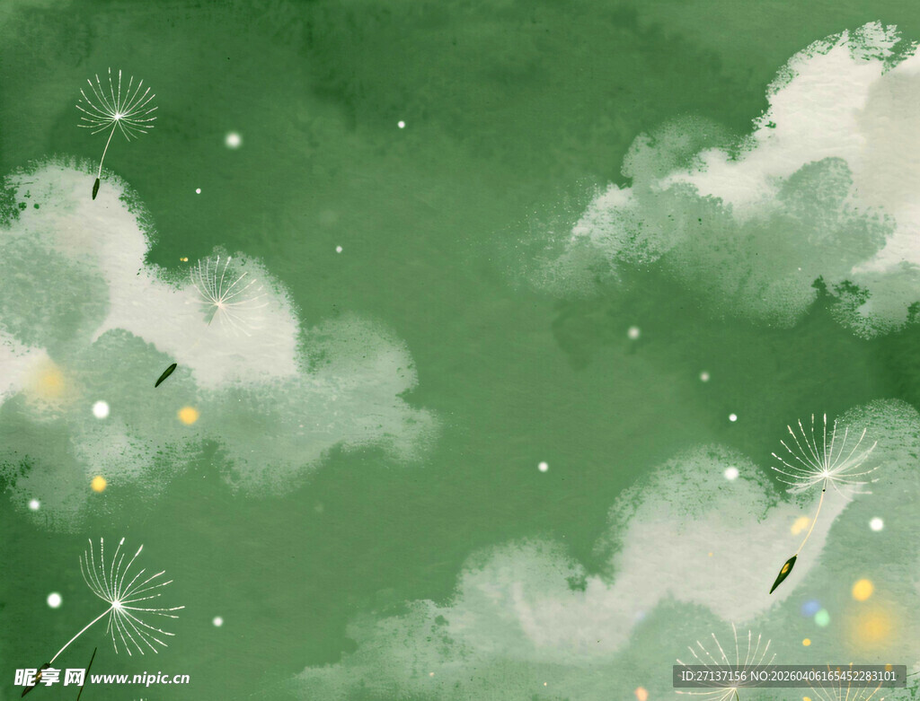 梦幻绿空下的云朵与微光