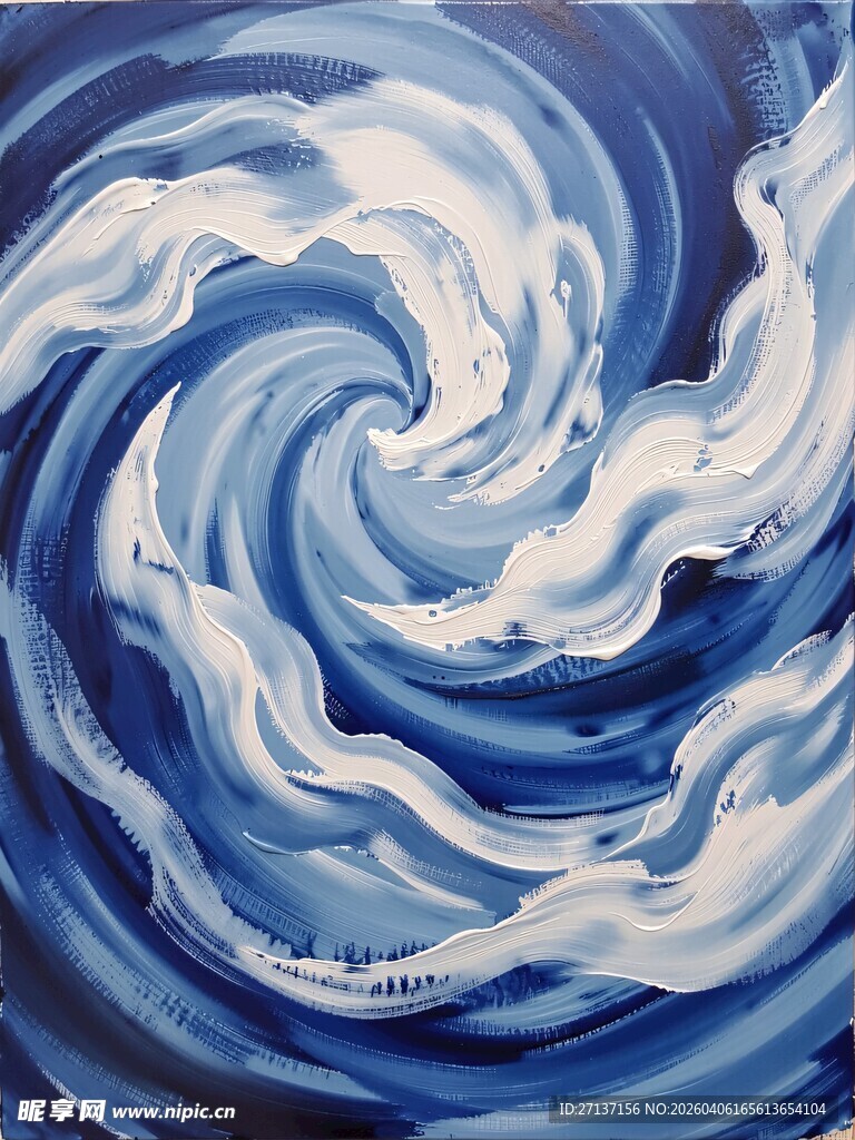 蓝色旋涡海浪艺术画作
