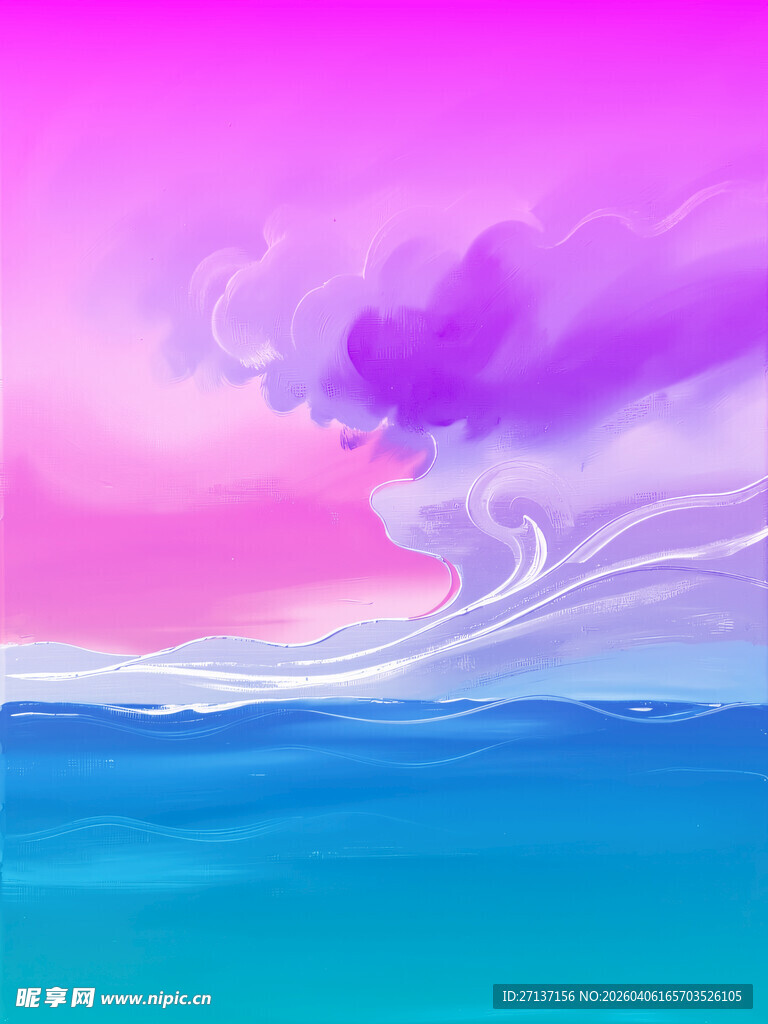 梦幻粉蓝海洋天空景象