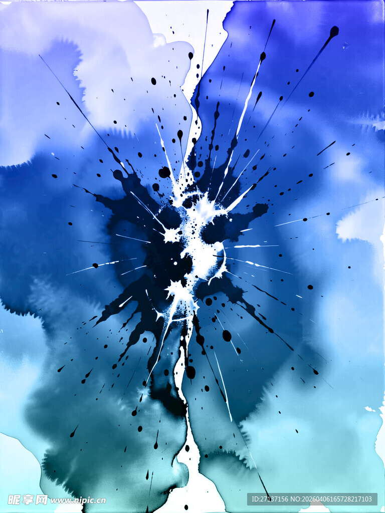 蓝色水墨风格抽象水彩画