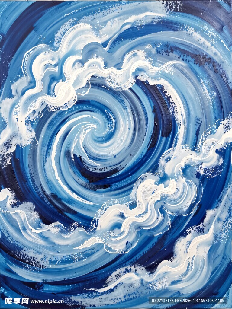 蓝色旋涡海浪艺术画作