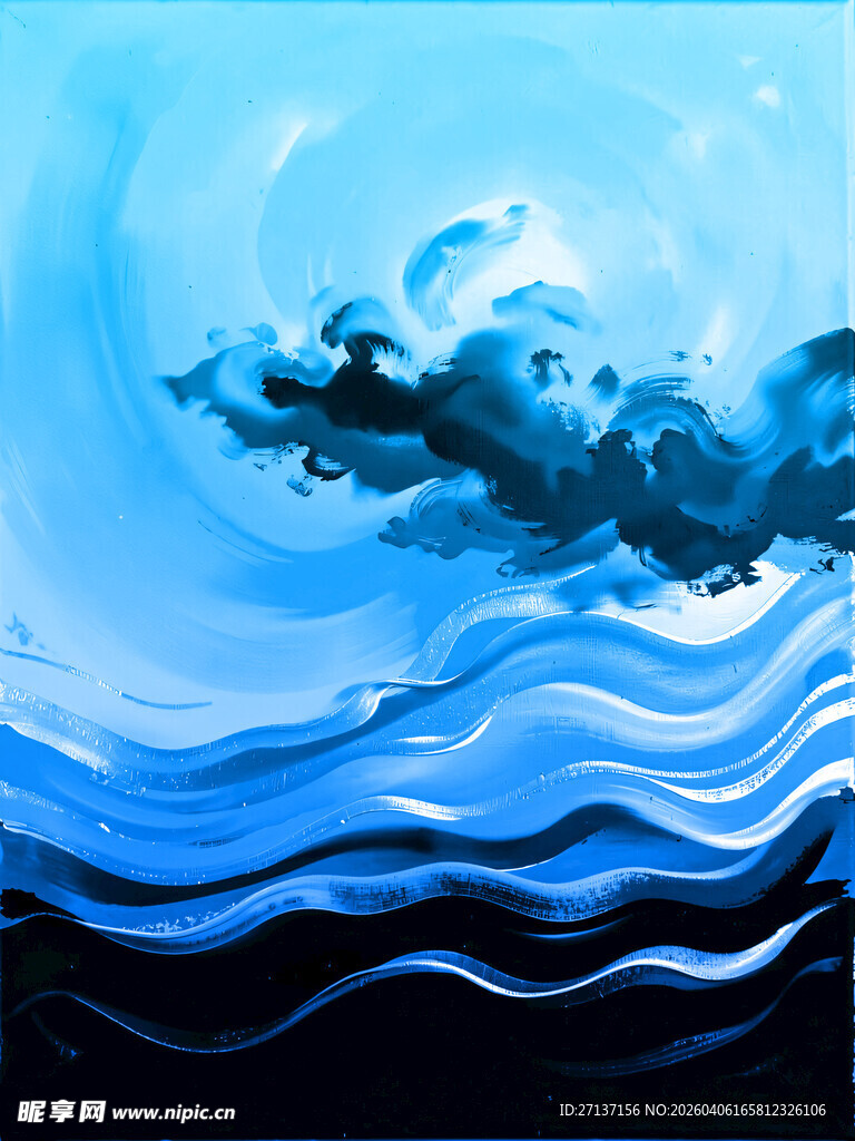 蓝色梦幻海洋抽象画作