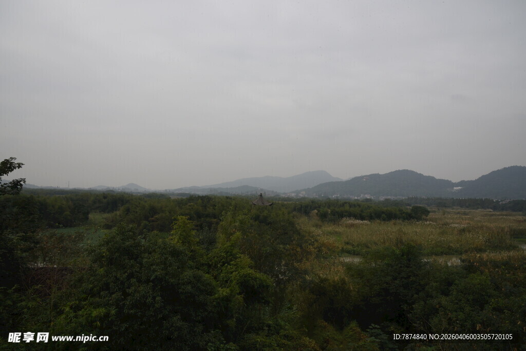 雾霭中的山林景致