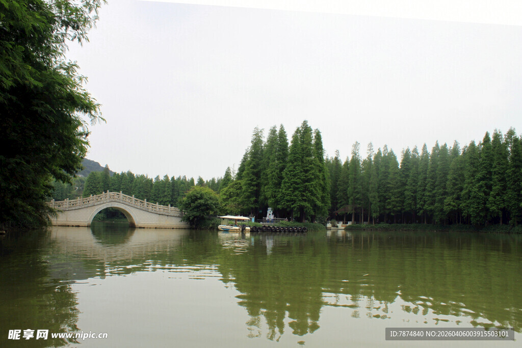 湖畔石桥 绿意盎然之景