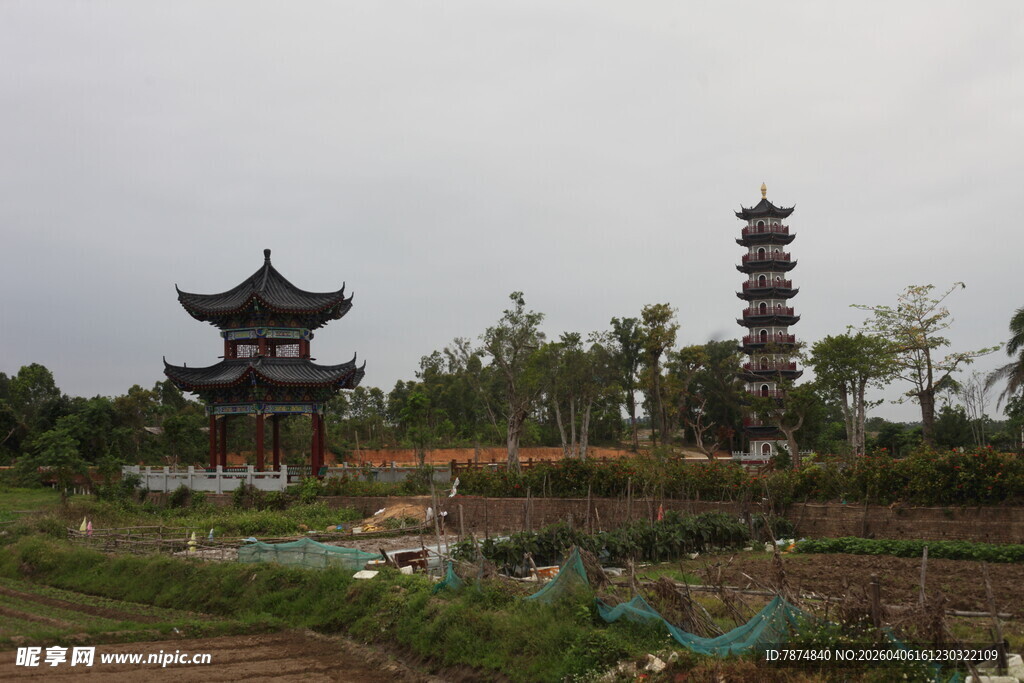 湛江中式古塔与楼阁景观