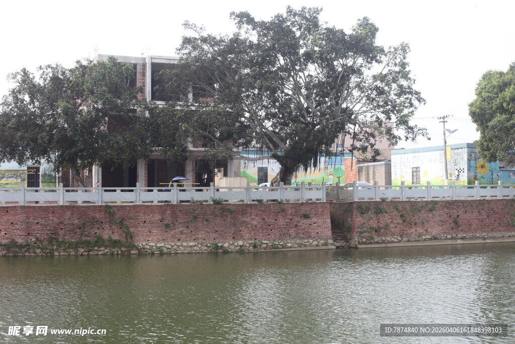 湛江河边绿树环绕的景致