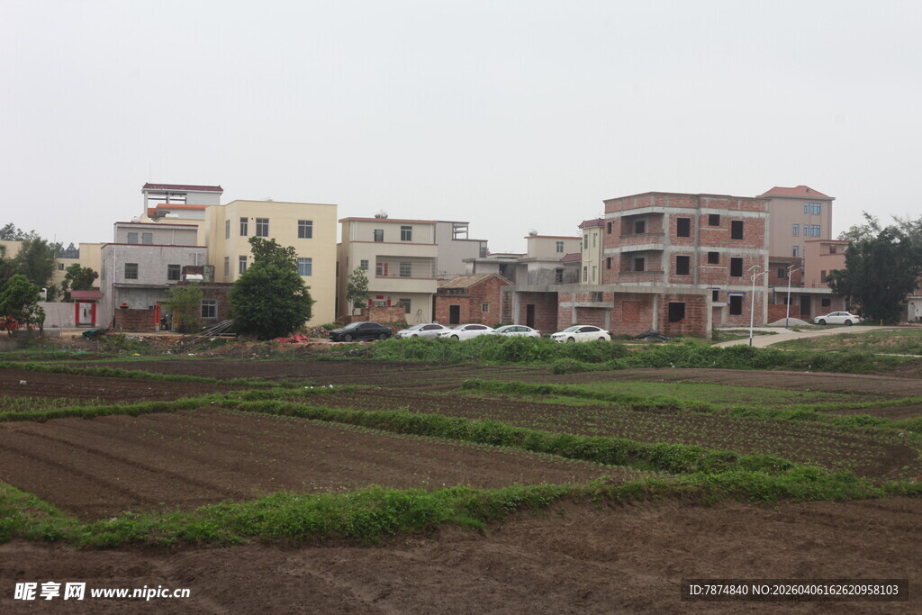 湛江乡村田野旁的居民楼房