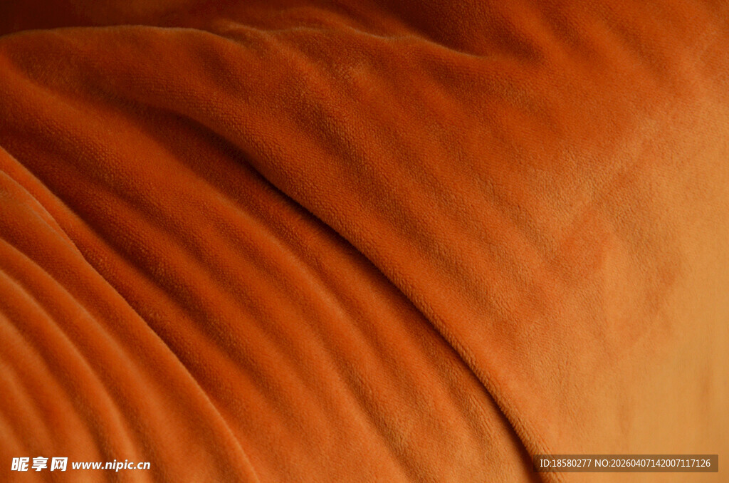 橙色褶皱毛绒 布料纹理特写