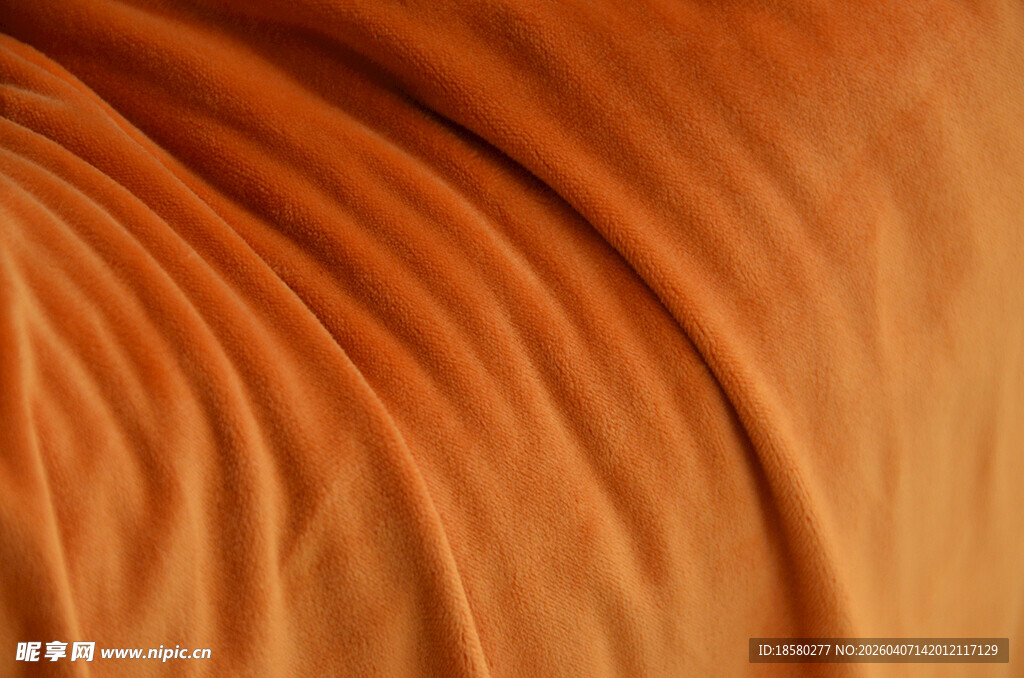橙色毛绒 褶皱布料纹理特写