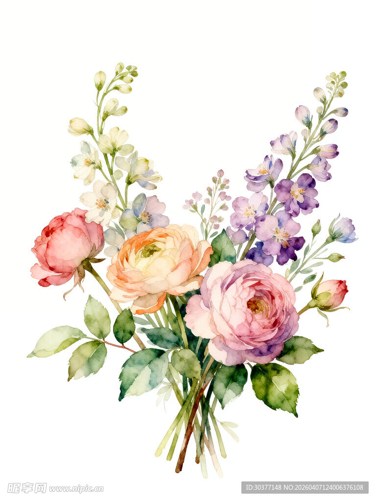 手绘多彩花卉花束