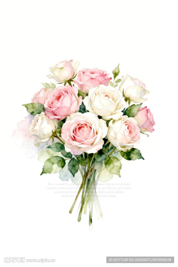 粉白玫瑰花束优雅绽放