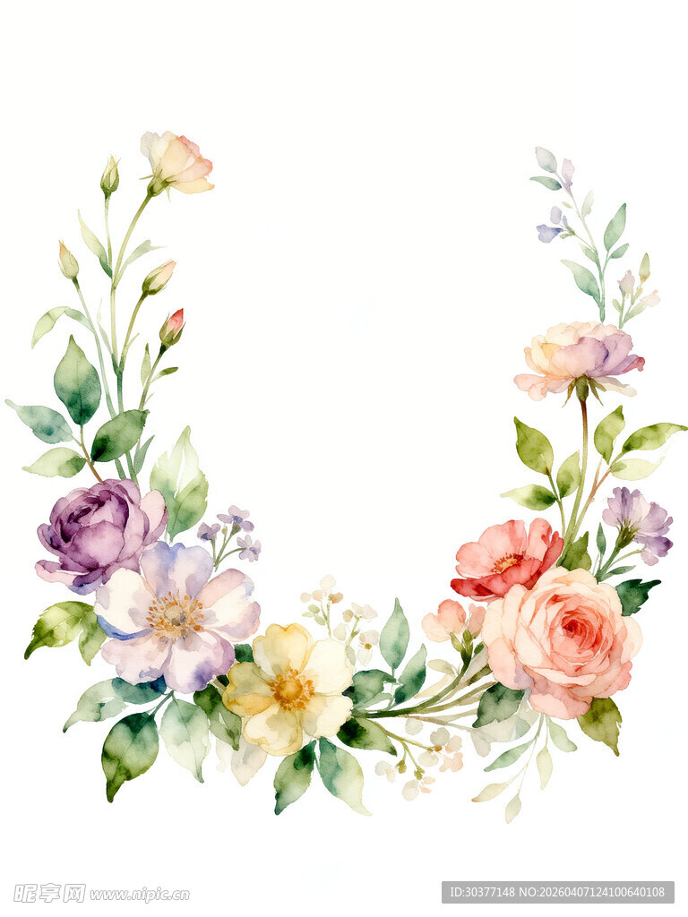 水彩花卉花环图案设计