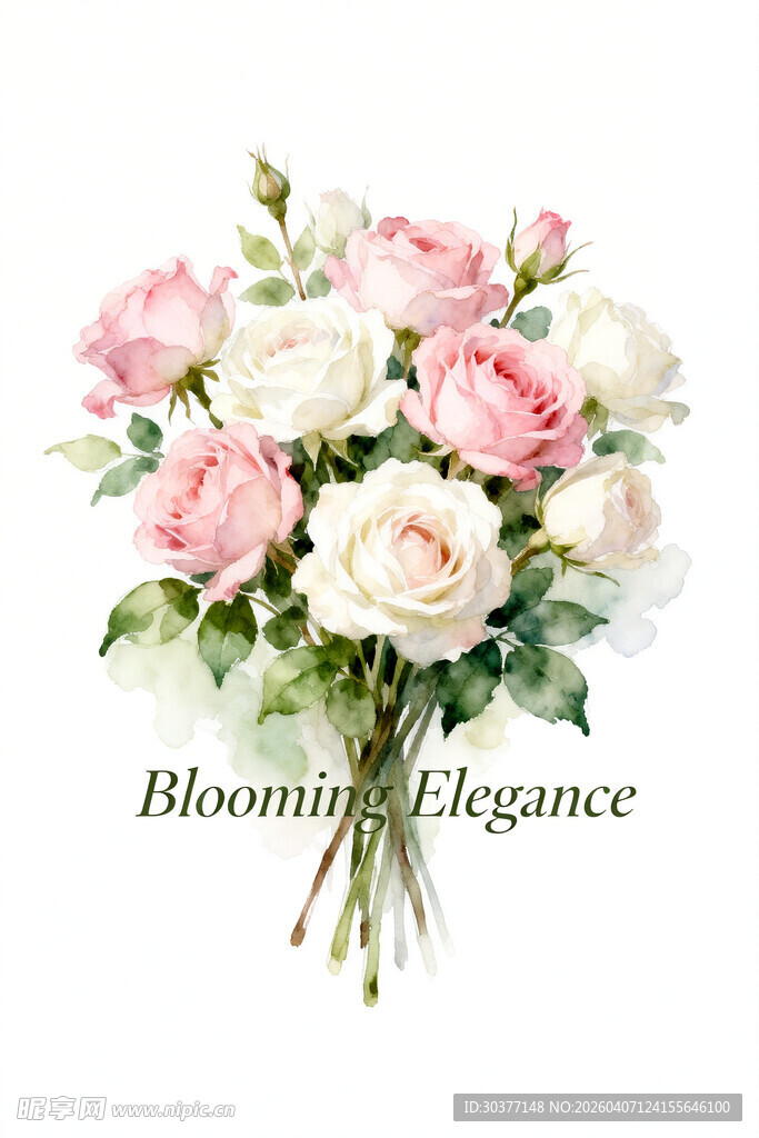 粉色白色玫瑰花束插画