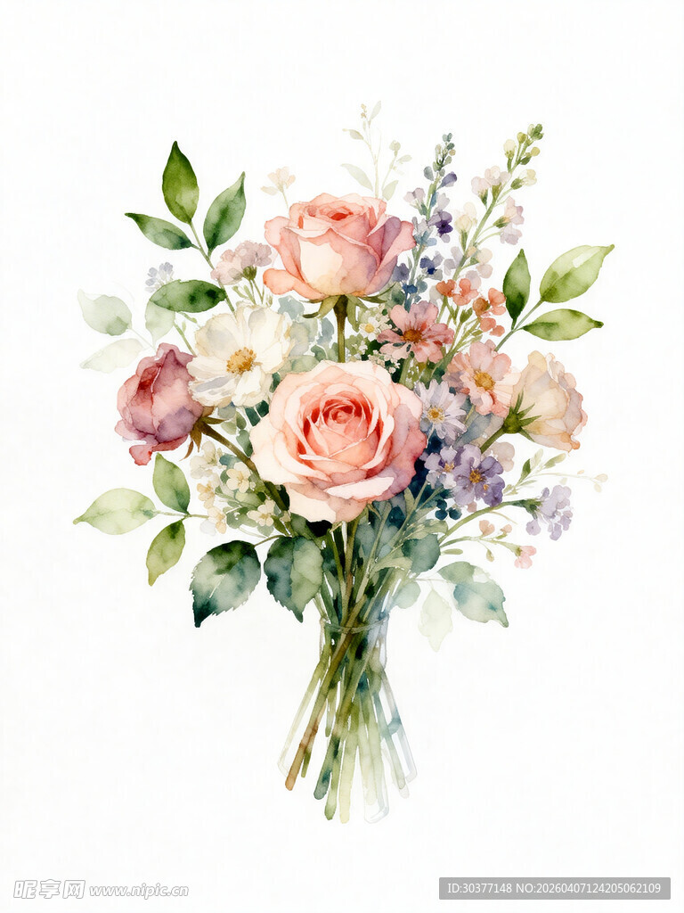 手绘清新多彩花卉花束