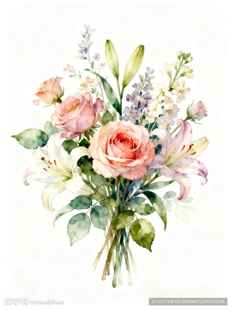 手绘清新浪漫花卉花束