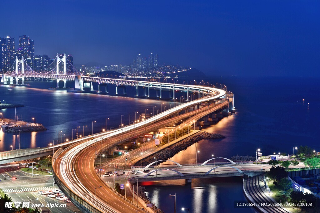 城市跨海大桥夜景