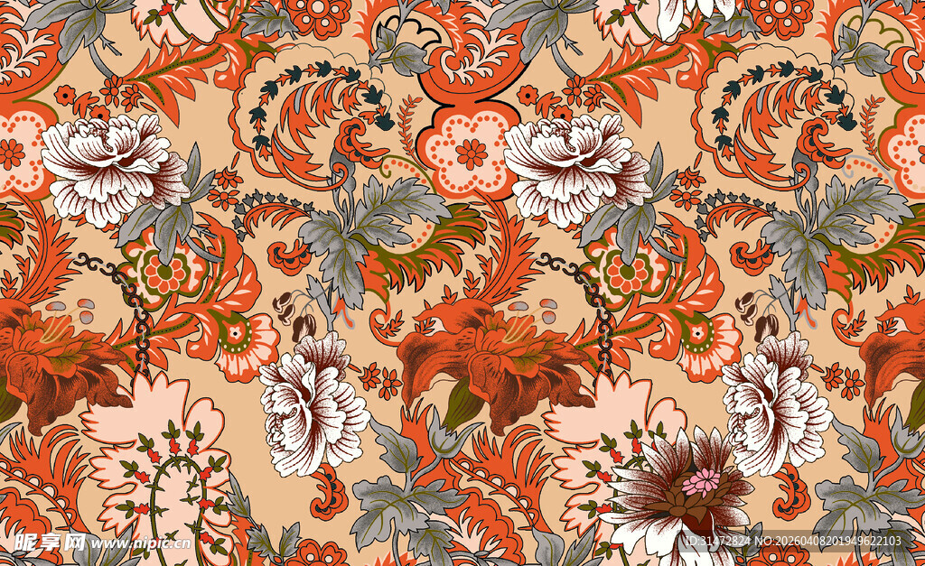 复古花卉图案无缝纹理