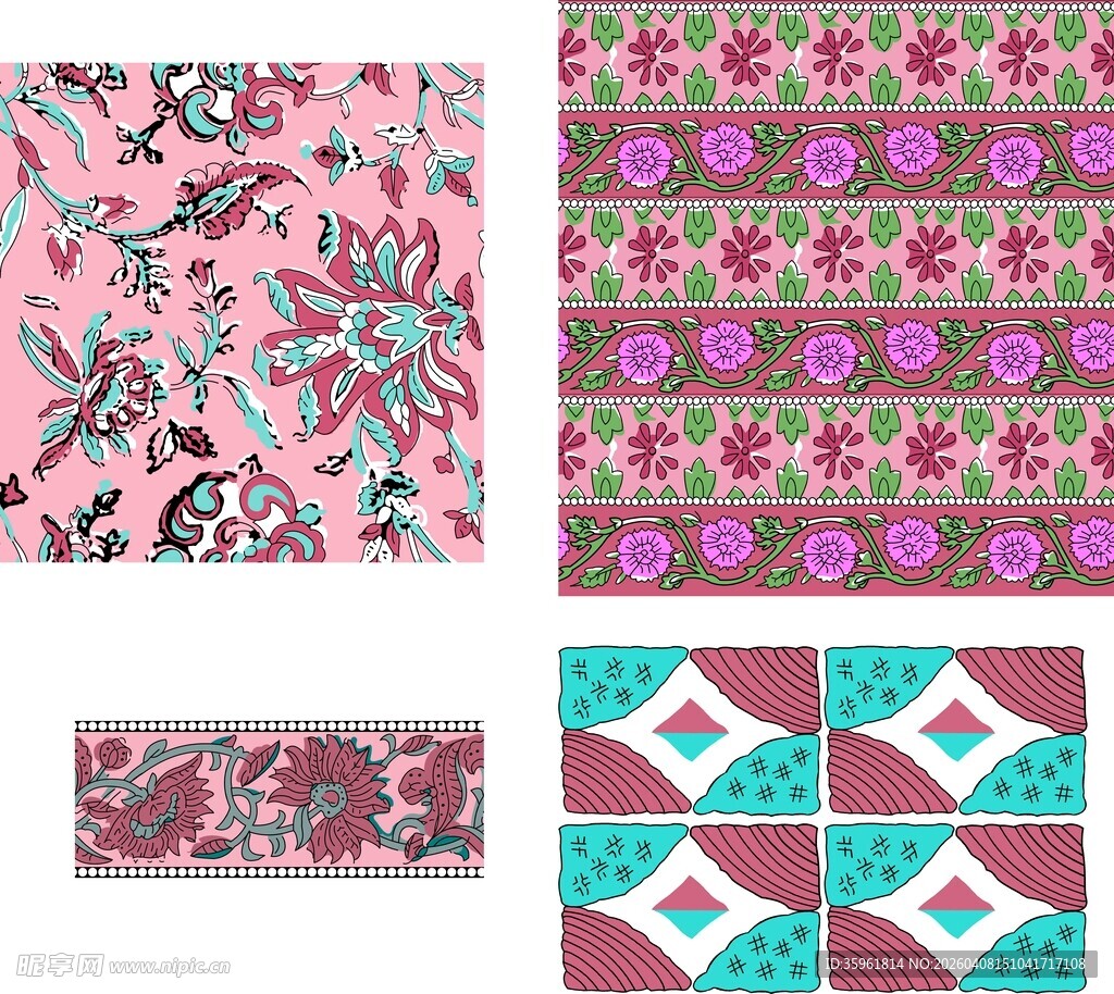 多彩几何花卉图案设计素材