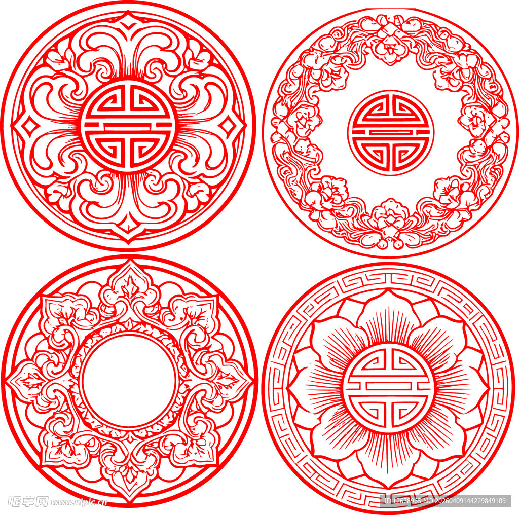 中式传统红色花纹图案