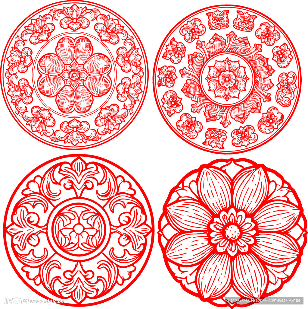 中式传统圆形花纹图案