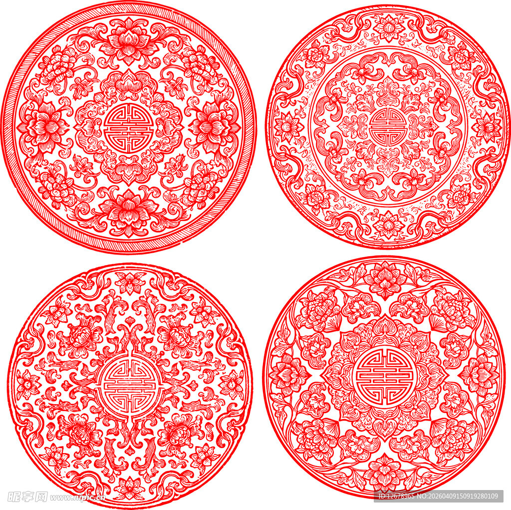 中式红色圆形传统花纹图案