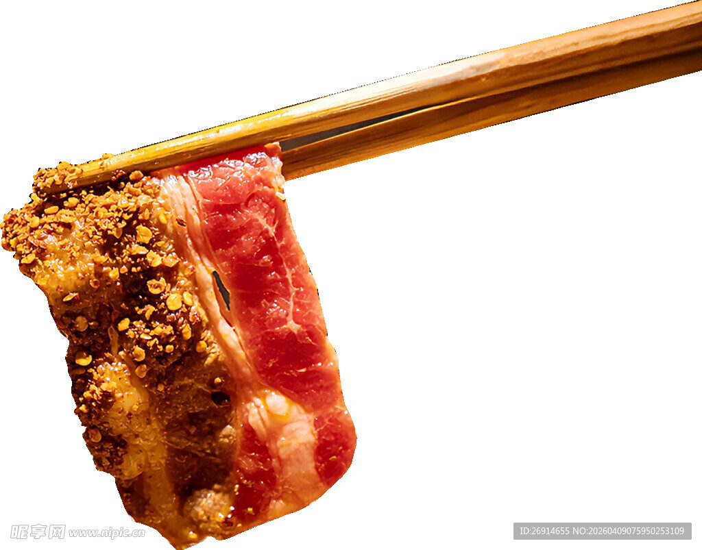 筷子夹肉片高清摄影图