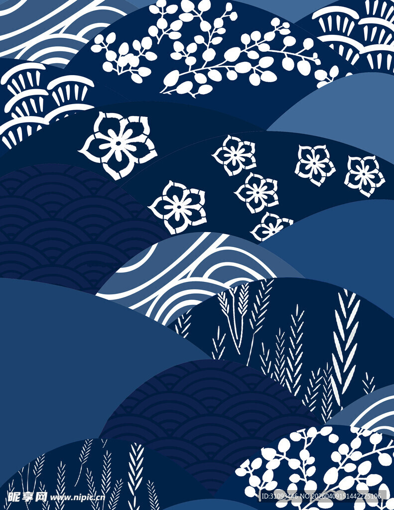 蓝海纹白色花朵