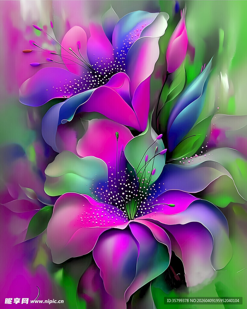 梦幻绚丽花朵插画