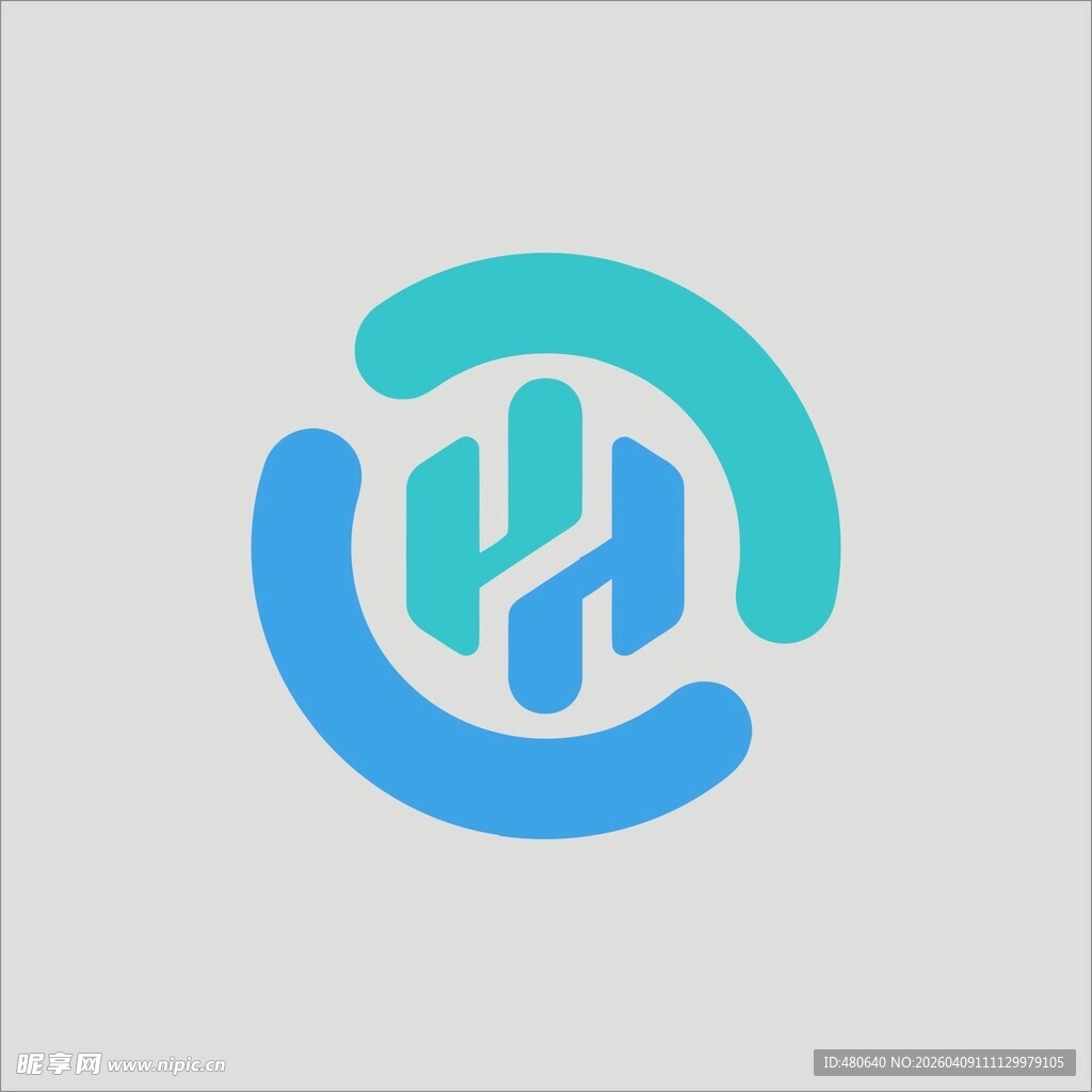 蓝绿渐变字母H标志设计