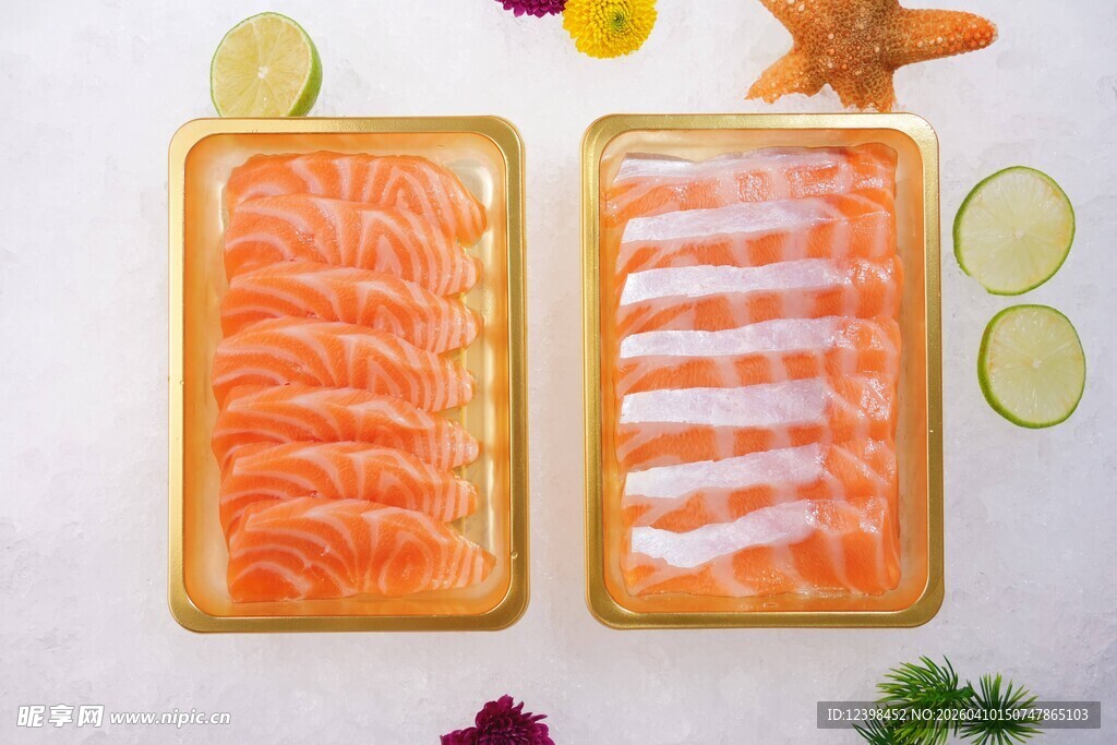 新鲜三文鱼切片