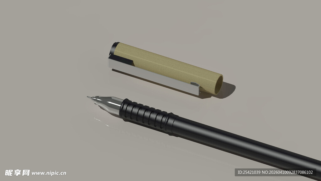 简约钢笔与笔芯组合展示